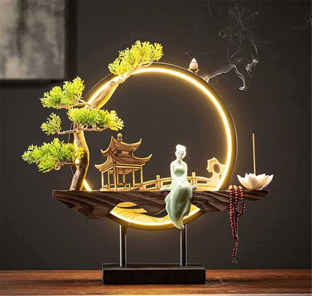 Wooden Backflow Incense Burner with Led Light