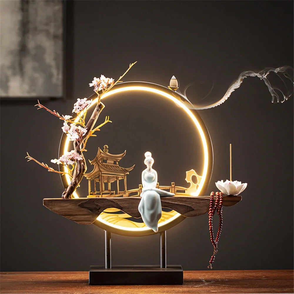 Wooden Backflow Incense Burner with Led Light