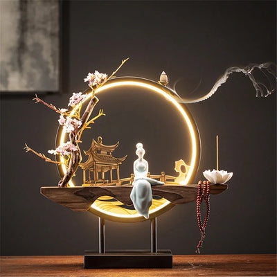 Wooden Backflow Incense Burner with Led Light