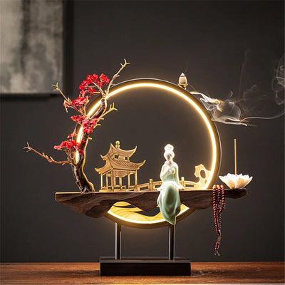 Wooden Backflow Incense Burner with Led Light