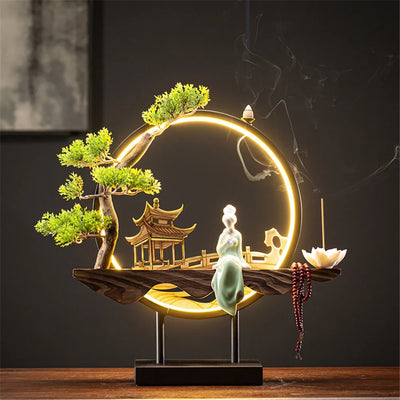 Wooden Backflow Incense Burner with Led Light