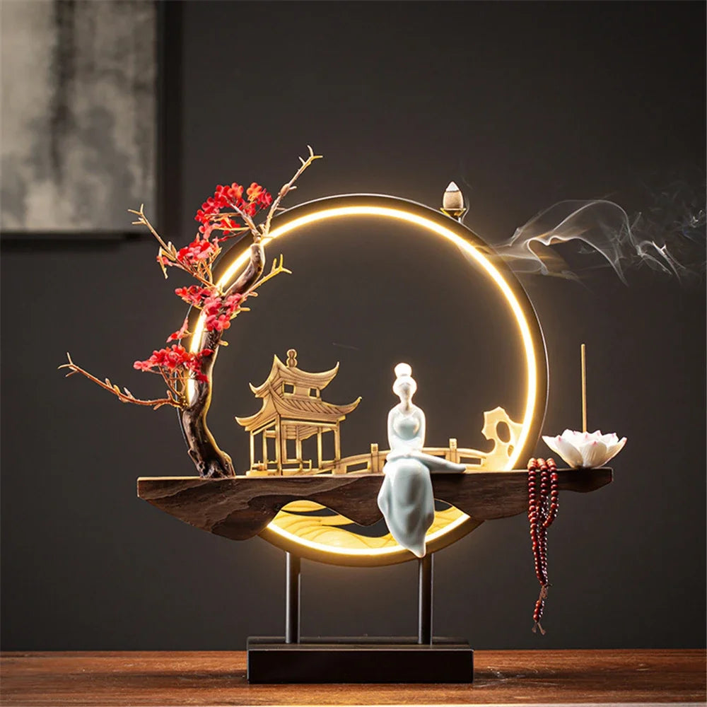 Wooden Backflow Incense Burner with Led Light