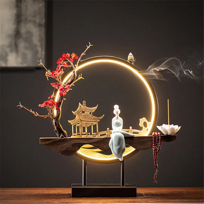 Wooden Backflow Incense Burner with Led Light