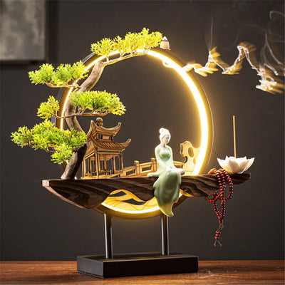 Wooden Backflow Incense Burner with Led Light