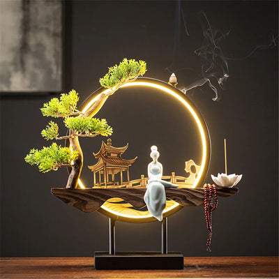 Wooden Backflow Incense Burner with Led Light