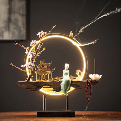 Wooden Backflow Incense Burner with Led Light