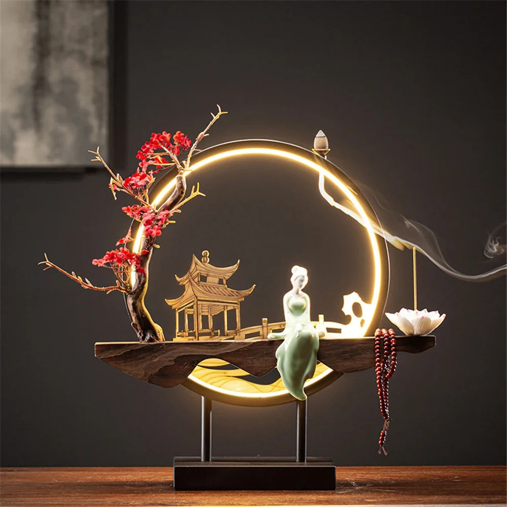 Wooden Backflow Incense Burner with Led Light