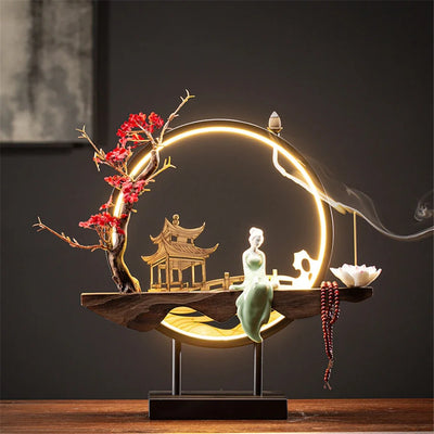 Wooden Backflow Incense Burner with Led Light