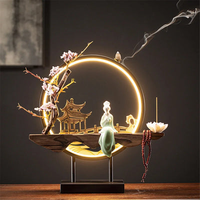 Wooden Backflow Incense Burner with Led Light