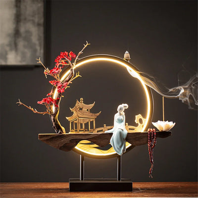 Wooden Backflow Incense Burner with Led Light