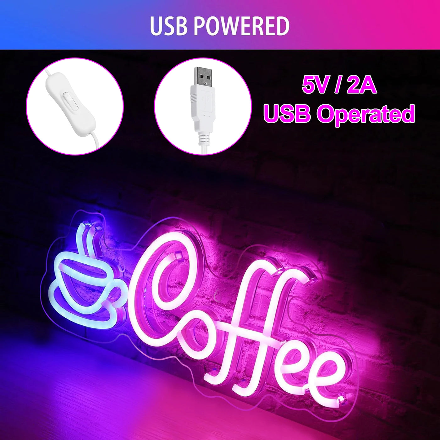 Coffee Neon Sign Light USB/Battery Led Neon