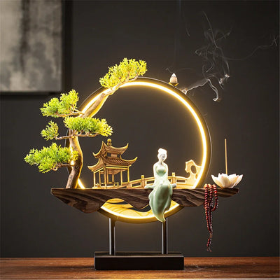 Wooden Backflow Incense Burner with Led Light