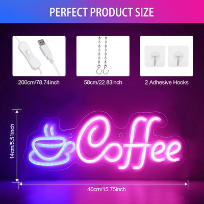 Coffee Neon Sign Light USB/Battery Led Neon