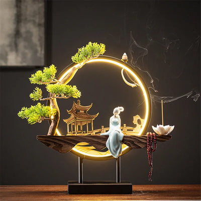 Wooden Backflow Incense Burner with Led Light
